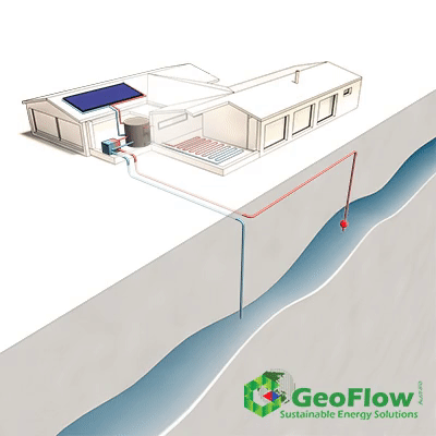 Geoflow vertical geothermal heating and cooling system